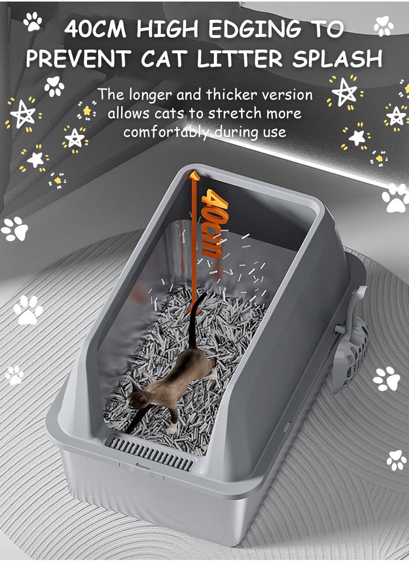 Kidle - Large Stainless Steel Cat Litter Box with Litter Scoop Cat Toilet Cat Litter Tray High Wall Side Shell Non-Sticky Anti Splashing and Easy Clean - Image 1