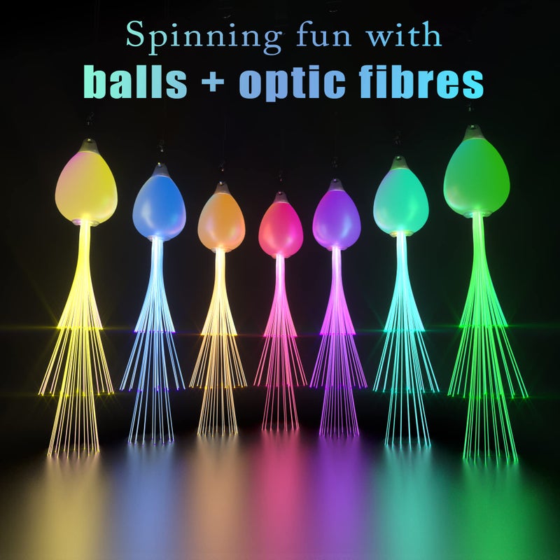 Papi Dada POITOI LED POI Balls Fiber Optic Lights USB Rechargeable 20 Vibrant Color Light Modes and Flashing Patterns Soft Spinning Balls Poi LED Optic Fiber Light Poi and More - Image 2