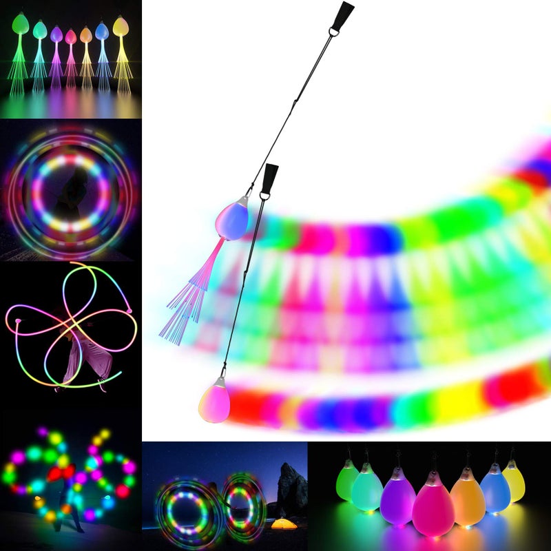 Papi Dada POITOI LED POI Balls Fiber Optic Lights USB Rechargeable 20 Vibrant Color Light Modes and Flashing Patterns Soft Spinning Balls Poi LED Optic Fiber Light Poi and More - Image 1