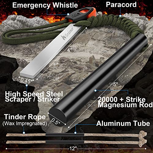 terdemor fire starter Ferro Rod Fire Starter Kit – 5" Flint and Steel with Two Waxed Tinder Cord & Paracord for Camping, Hiking, Outdoor Survival, Emergency Preparedness - Image 3