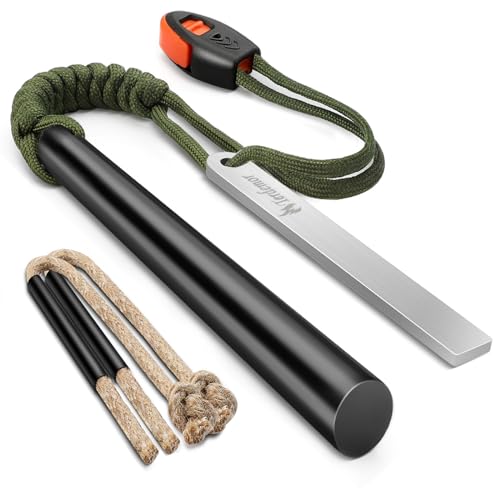 terdemor fire starter Ferro Rod Fire Starter Kit – 5" Flint and Steel with Two Waxed Tinder Cord & Paracord for Camping, Hiking, Outdoor Survival, Emergency Preparedness - Image 1
