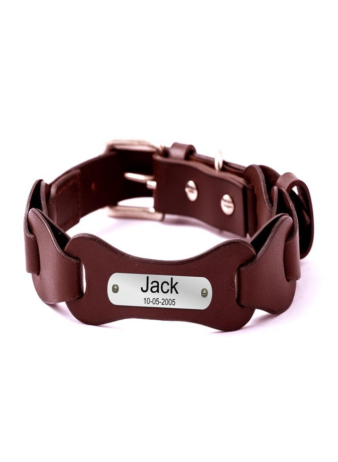 ADIL'S Adil’S Harness Leather Personalized Dog Collar for Large Medium Small Dogs Neck Collar with Customized Dog Name, Neck Size: 16'' to 20'', Size: M Color: Chestnut - Image 1