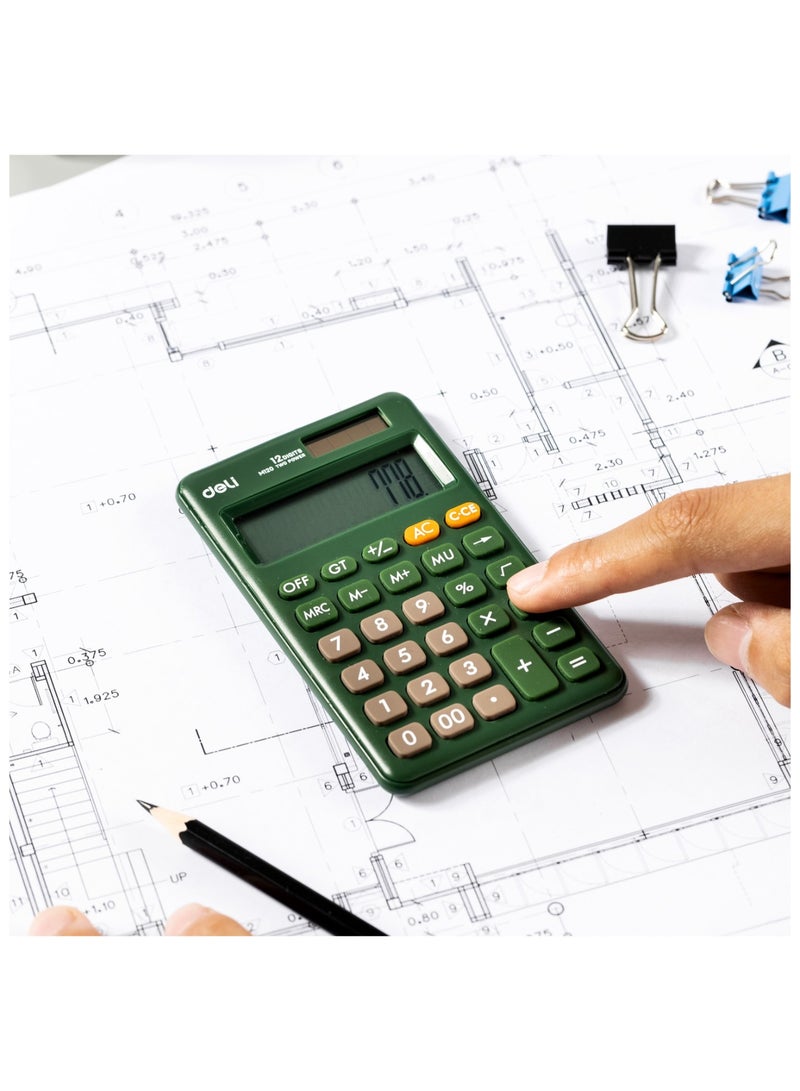 Deli 1-Piece Pocket Size Portable Calculator With 12 Digit Display Green - Image 3