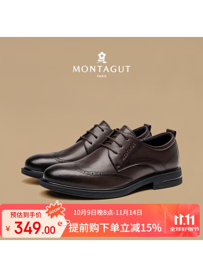 Montagut Men's Shoes, Spring High-end Business Formal Leather Shoes, Versatile Work And Party Shoes, British Style Soft-soled Durable Footwear For Me - Image 1