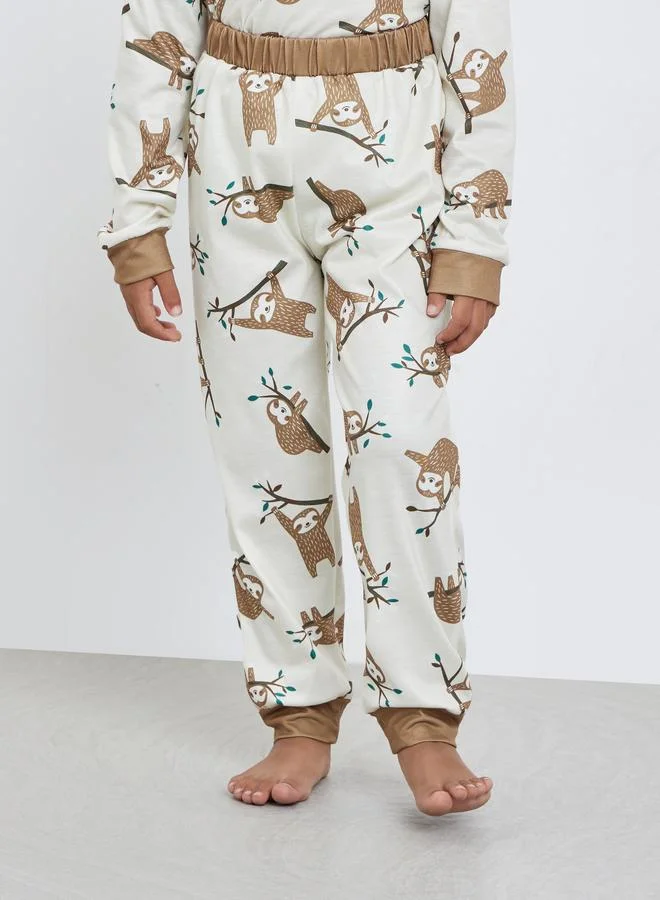 Styli Styli Boys Sloth Graphic Print T-Shirt and Pyjama Set