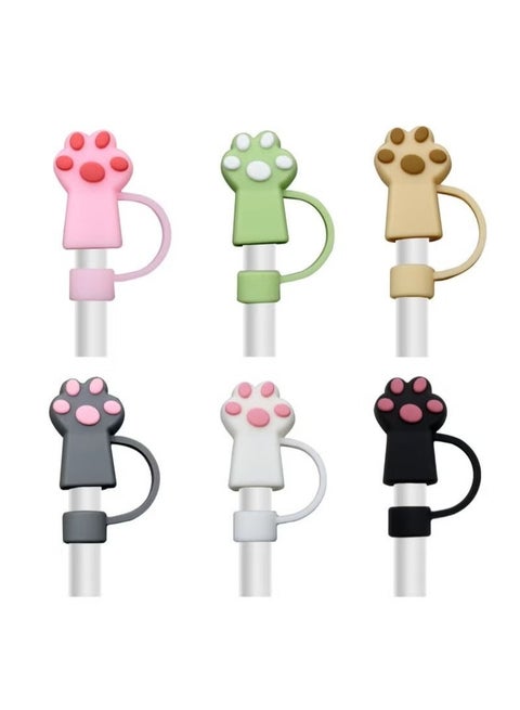 Straw Covers Cap Toppers, 6 Pcs Straw Cover for Stanley Cup, Silicone Straw Covers Cap Reusable Drinking Straw Topper Compatible, for Stanley Cups Accessories (0.4in, Cat Paw)