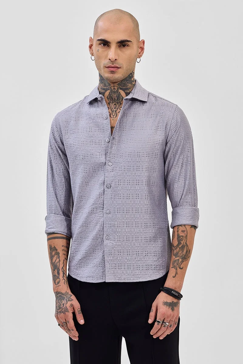 SNITCH Grey Textured Slim Fit Shirt