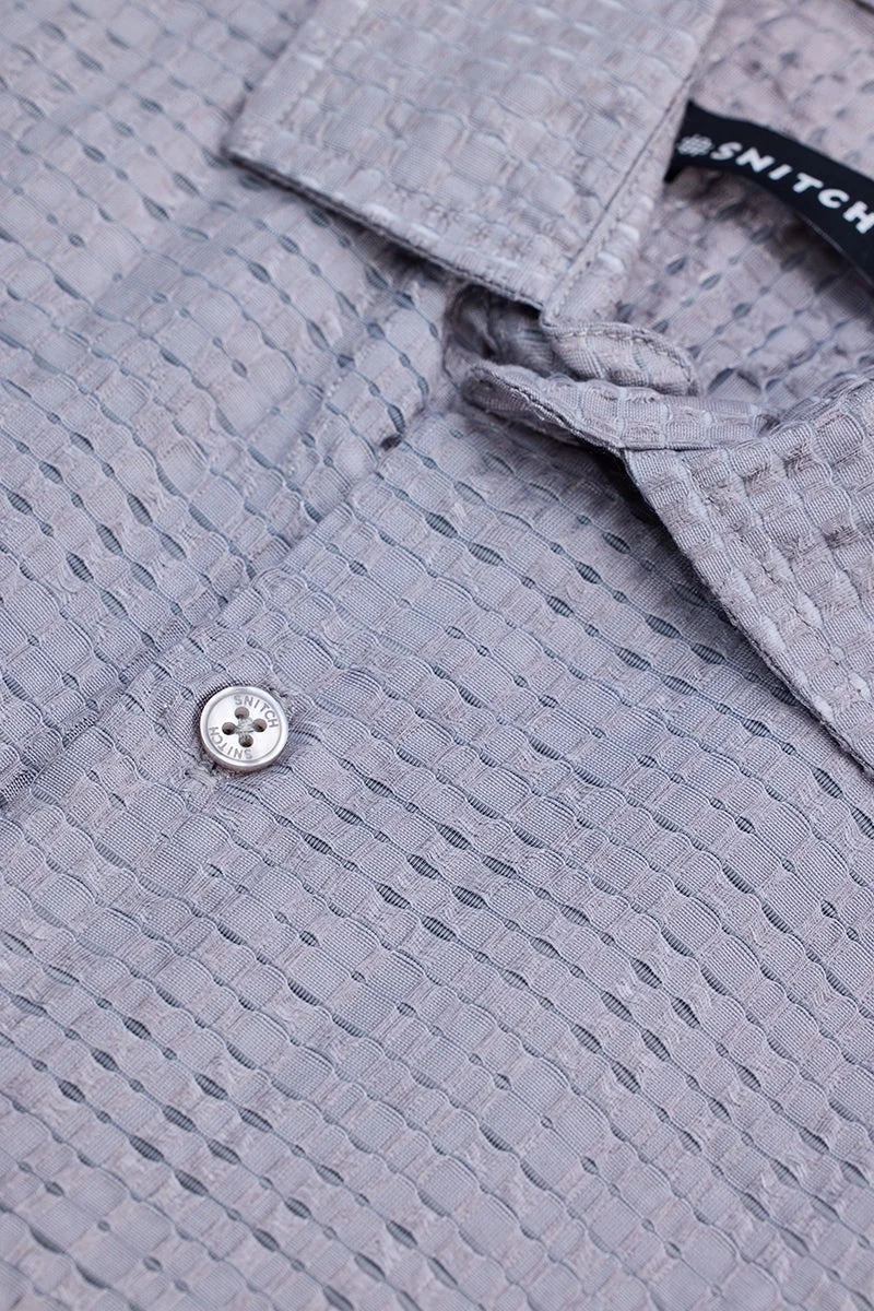 SNITCH Grey Textured Slim Fit Shirt