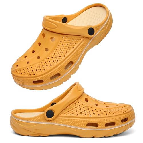INMINPIN Women and Men Orthopedic Clogs Arch Support Garden Shoes Sandals Slippers with Plantar Fasciitis Feet Insoles,Bright Yellow,12.5-13.5 Women/11-11.5 Men - Image 1