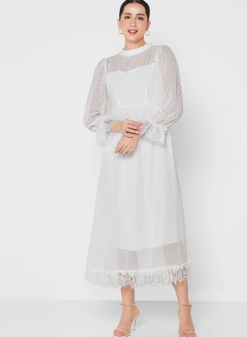 ELLA Sheer Sleeve Flare Dress