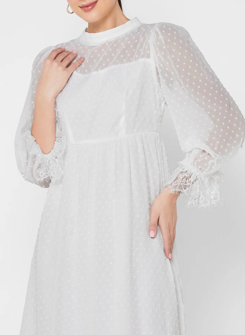 ELLA Sheer Sleeve Flare Dress