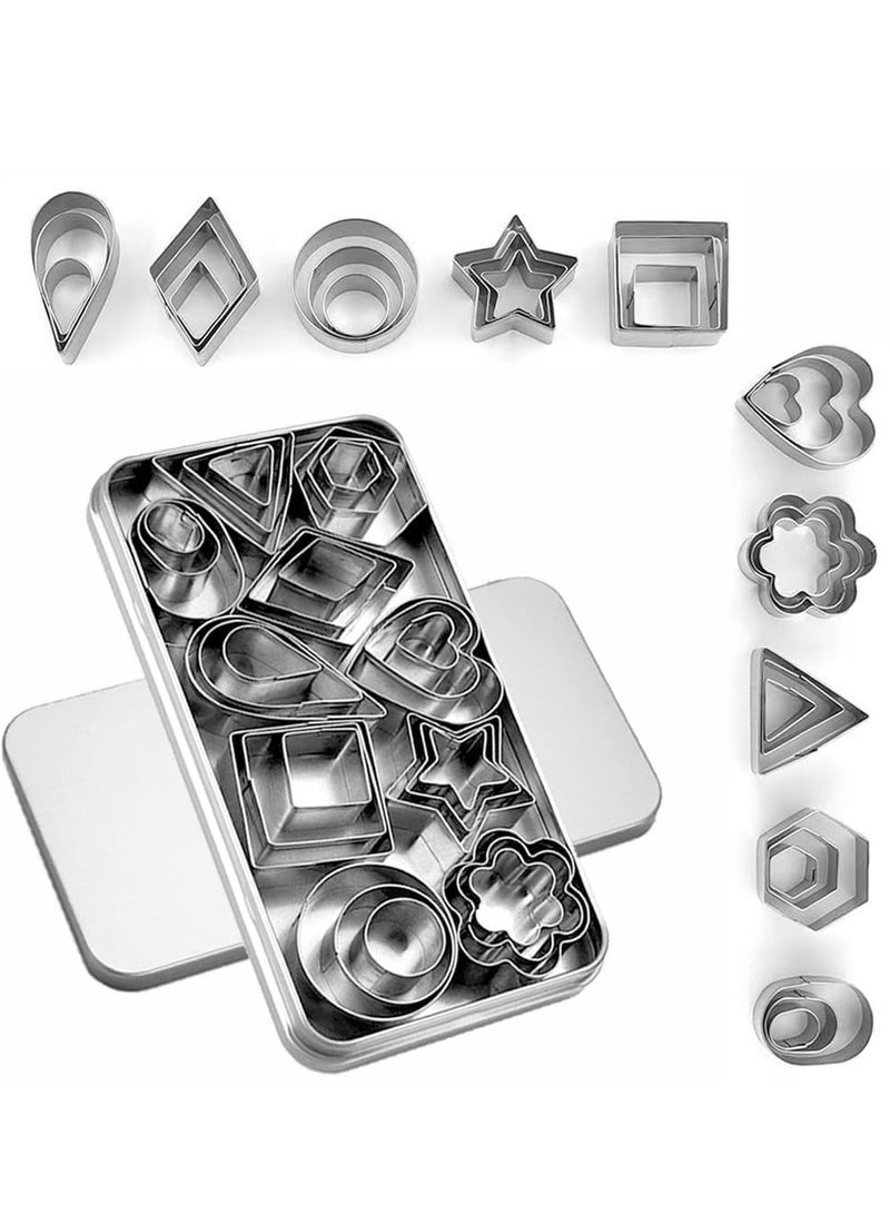 30Pcs Mini Cookie Cutter Set with Box, Small Stainless Steel Veggie Cutters, Polymer Clay Cutters for Kids, Geometric Set for Biscuit Cutter, Tiny Fruit Cutter - Image 1