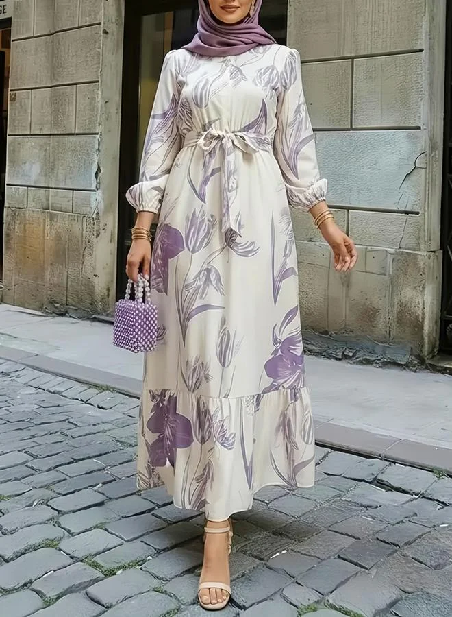 تايك تو فستان طويل بحافة واسعة كشكش وطبعة زهور