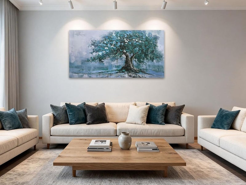 ARS Graphics ARS® Tree of Life Wall Art - 40x20 Inch Teal Blue Canvas Painting - Image 2