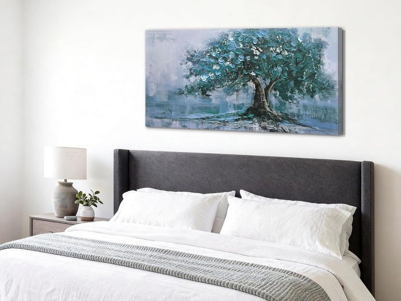 ARS Graphics ARS® Tree of Life Wall Art - 40x20 Inch Teal Blue Canvas Painting - Image 3