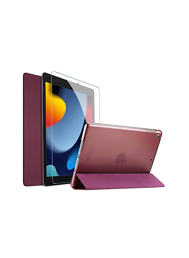 Procases ProCase iPad 10.2 Case 2021 9th Gen/ 2020 8th Gen/ 2019 7th Gen Case with Tempered Glass Screen Protector, Slim Stand Hard Shell Protective Smart Cover for 10.2" iPad 9th/8th/7th Generation -Wine - Image 2
