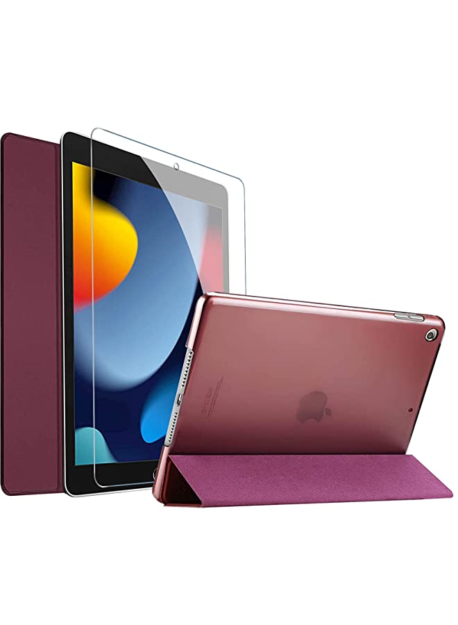 Procases ProCase iPad 10.2 Case 2021 9th Gen/ 2020 8th Gen/ 2019 7th Gen Case with Tempered Glass Screen Protector, Slim Stand Hard Shell Protective Smart Cover for 10.2" iPad 9th/8th/7th Generation -Wine - Image 1
