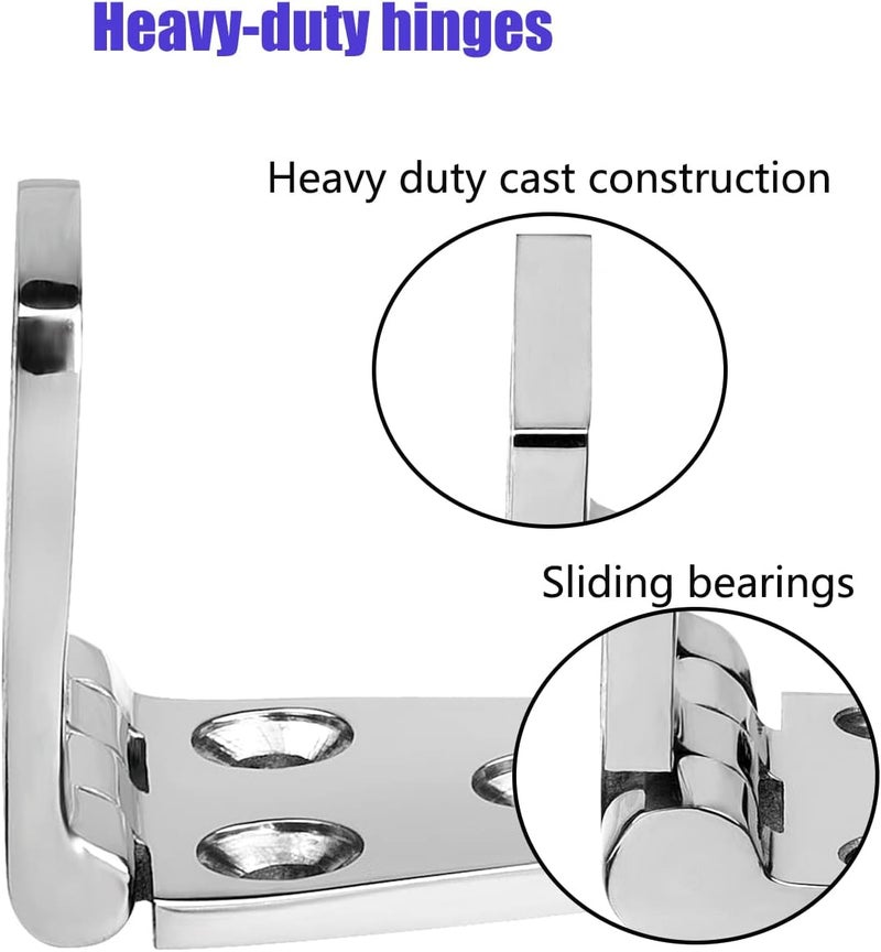 Boat Strap Hinges, Door Hinges, 3 inch x 1.5 inches (76 x 38mm), Stainless Steel Hinges, Marine Hinges, 316 Stainless Steel with Screws (4 PCS) - Image 4