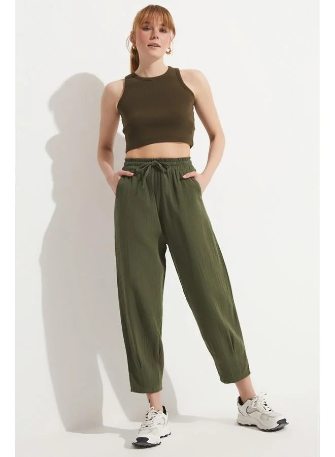 JUNE June Elastic Waist Trouser Khaki