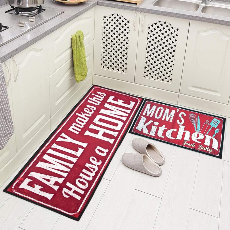 AAZEEM حصيرة مطبخ وسجادة مع قاعدة مضادة للانزلاق، مجموعة من 2 (45 × 135 و 45 × 60 سم)، بوليستر، أبيض فاتح - Image 1