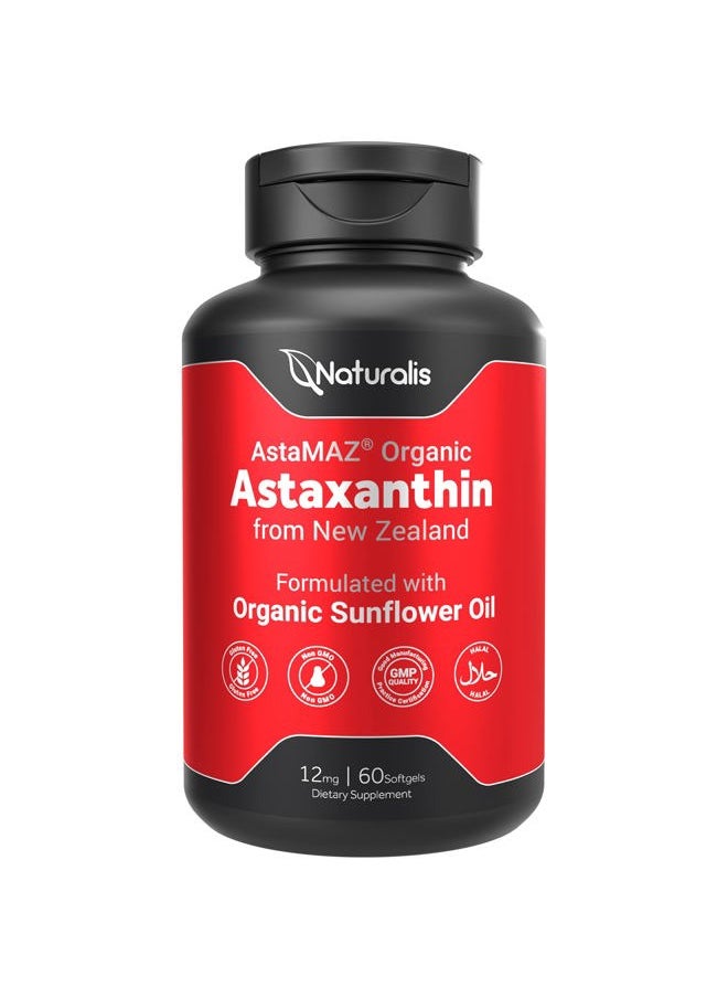 Naturalis New Zealand Astaxanthin (12mg) | Enhanced with Natural Vitamin E | Non-GMO, Soy & Gluten Free | 60 Softgels (2 Month Supply)  - Image 1