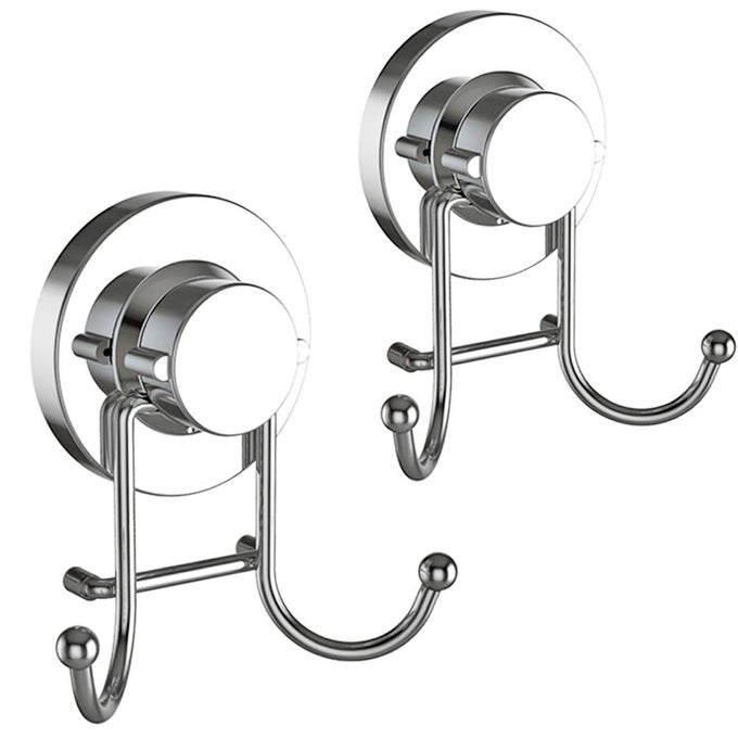 SUCTION CUP HOOKS FOR SHOWER BATHROOM KITCHEN GLASS DOOR MIRROR TILE LOOFAH TOWEL COAT BATH ROBE HOOK HOLDER FOR HANGING UP TO 15 LBS RUSTPROOF CHROME STAINLESS STEEL 2PACK