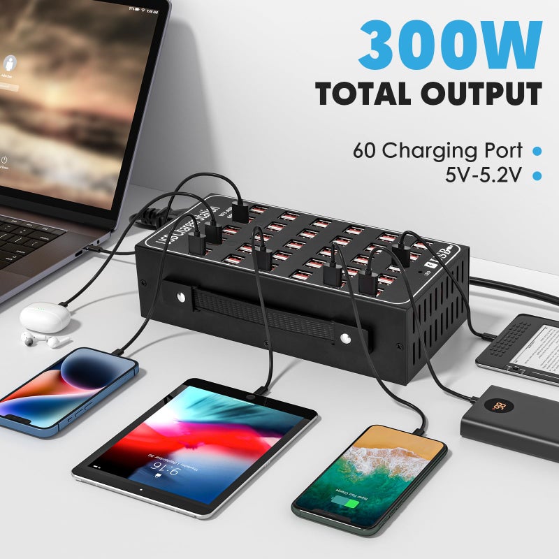 RUANSZZ USB Charging Station for Multiple Devices, 300W 60 Port Desktop Fast Charger Station with Intelligent Protection, Multi Ports USB Charger Block for Home School Hotel Office Shopping Malls - Image 2