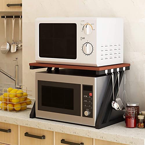 REMANENCE Z Series 2-Layer Microwave Stand, Kitchen Platform Oven Stand Rack, Toaster Organizer with Storage Shelf Metal and Wood | Stand for Microwave (Walnut Brown with Black Frame) - Image 1