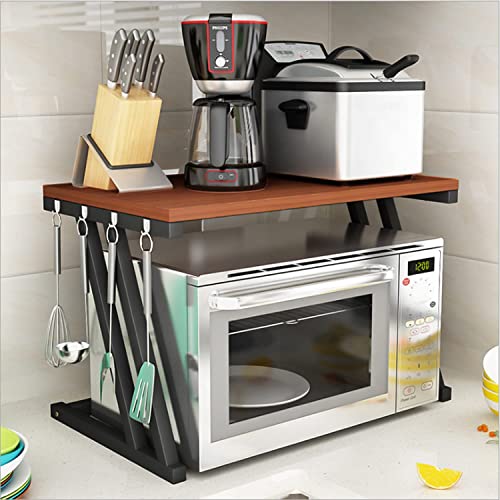 REMANENCE Z Series 2-Layer Microwave Stand, Kitchen Platform Oven Stand Rack, Toaster Organizer with Storage Shelf Metal and Wood | Stand for Microwave (Walnut Brown with Black Frame) - Image 3