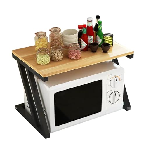 REMANENCE Z Series 2-Layer Microwave Stand, Kitchen Platform Oven Stand Rack, Toaster Organizer with Storage Shelf Metal and Wood | Stand for Microwave (Walnut Brown with Black Frame) - Image 5