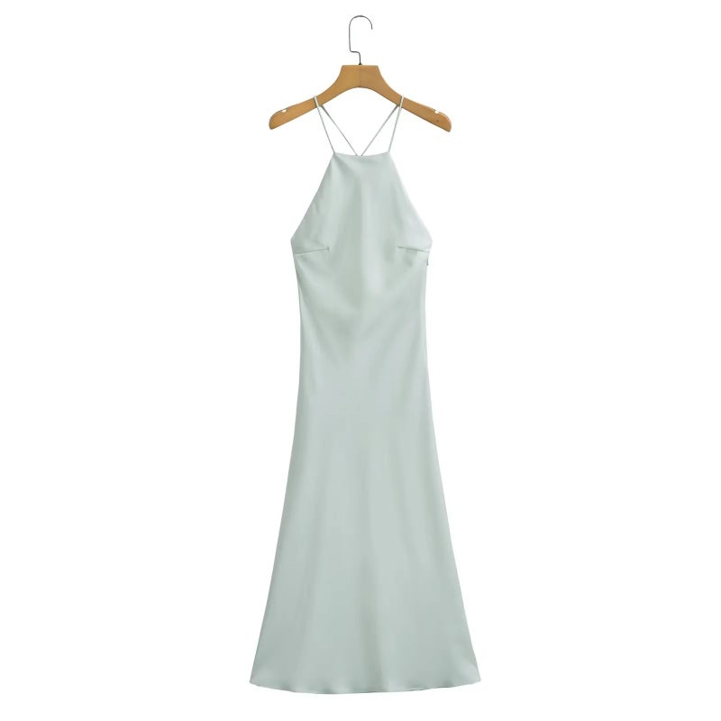 2023 Summer Satin Slip Dress Womens Fashion Olive  - Image 4
