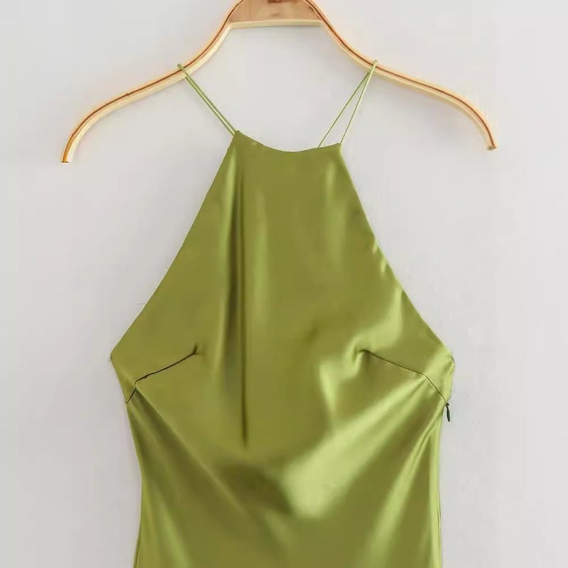2023 Summer Satin Slip Dress Womens Fashion Olive  - Image 5
