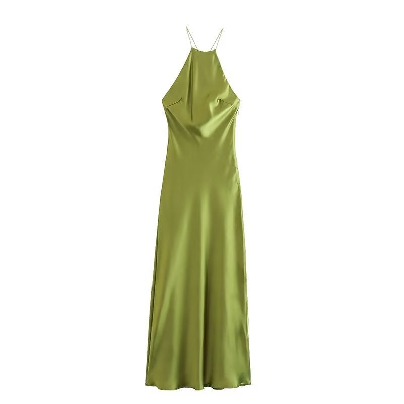 2023 Summer Satin Slip Dress Womens Fashion Olive  - Image 1