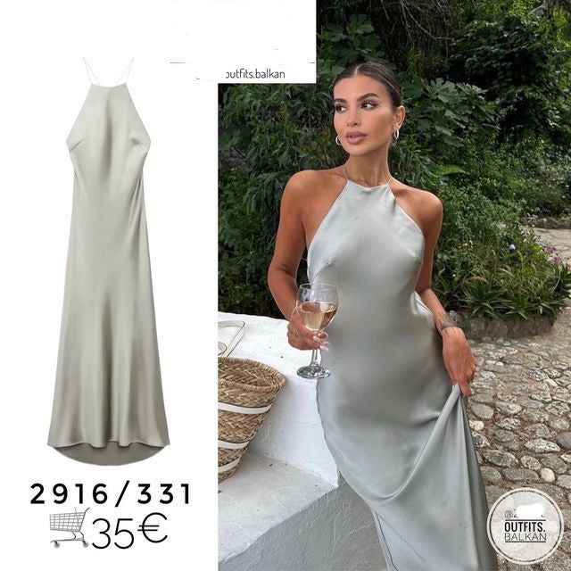 2023 Summer Satin Slip Dress Womens Fashion Olive  - Image 3