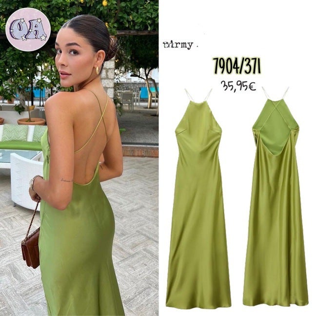 2023 Summer Satin Slip Dress Womens Fashion Olive  - Image 2