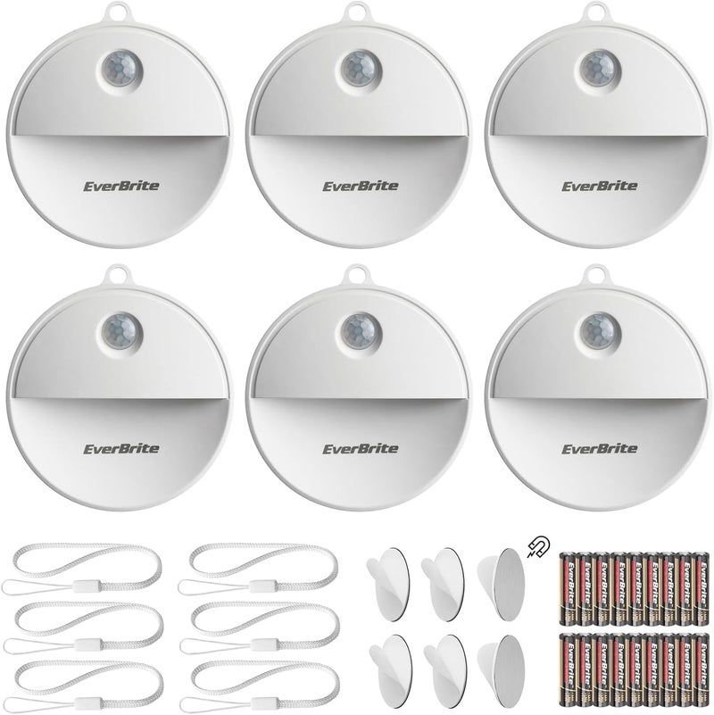 EverBrite LED Motion Sensor Night Light, Automated On & Off, Cool White Motion Activated LED Night Light for Kitchen, Bathroom, Stairs, Bedroom - with 18 AAA Batteries, 6-Pack - Image 1