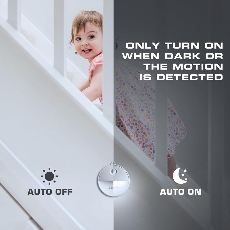 EverBrite LED Motion Sensor Night Light, Automated On & Off, Cool White Motion Activated LED Night Light for Kitchen, Bathroom, Stairs, Bedroom - with 18 AAA Batteries, 6-Pack - Image 3