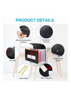 SYOSI 24 Pockets Expanding File Organizer with Blank Labels, MAKINGTEC Expanding Filling Box Letter A4 Size/Expandable File Folder/Plastic Accordion Paper Document Paper Bill Receipt Organizer (Black)  - Image 4