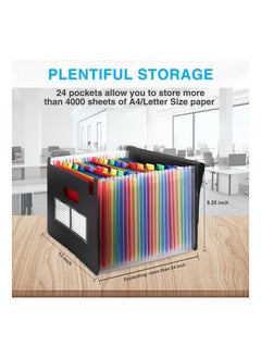 SYOSI 24 Pockets Expanding File Organizer with Blank Labels, MAKINGTEC Expanding Filling Box Letter A4 Size/Expandable File Folder/Plastic Accordion Paper Document Paper Bill Receipt Organizer (Black)  - Image 2