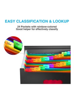 SYOSI 24 Pockets Expanding File Organizer with Blank Labels, MAKINGTEC Expanding Filling Box Letter A4 Size/Expandable File Folder/Plastic Accordion Paper Document Paper Bill Receipt Organizer (Black)  - Image 3