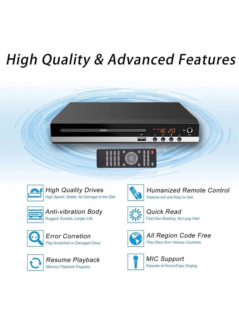 KADIP 1080P HD DVD Player, HDMI Region Free DVD Players for TV, Remote Control, HDMI/RCA Output Cable, USB Input, Breakpoint Memory, Built-in PAL/NTSC, CD Players for Home, Support TV Monitor/Projector - Image 3