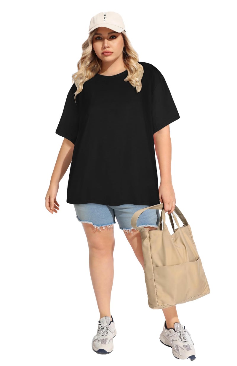 JOELLYUS Plus Size Tops Casual Oversized Tshirts for Women Loose Fit Crew Neck Blouses Summer Basic Tees(Black, 3XL) - Image 5