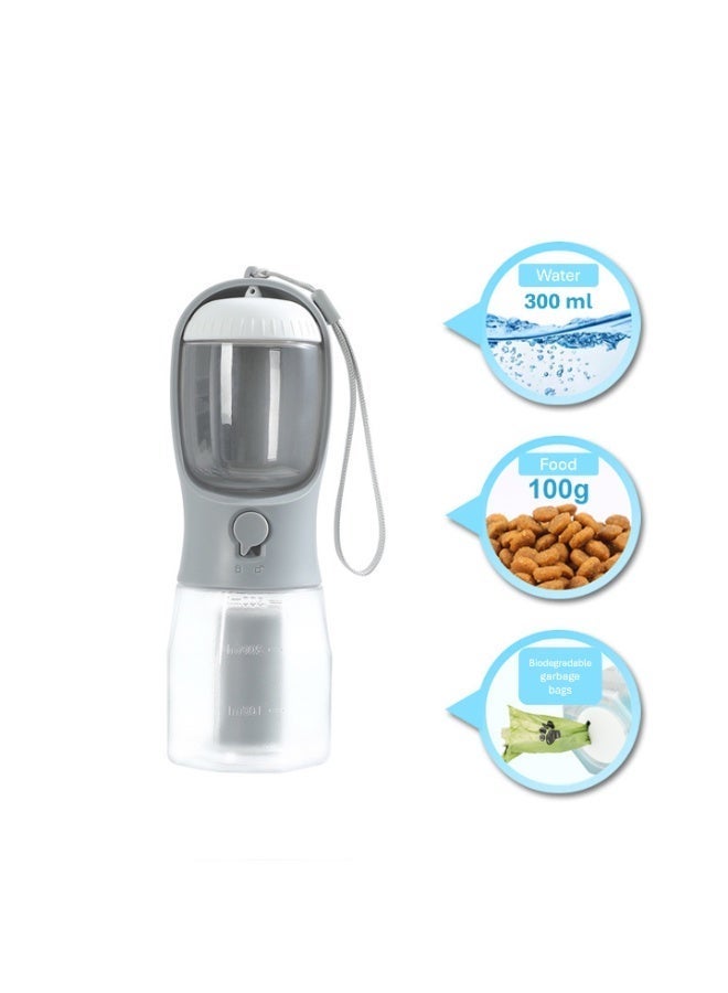 وعاء مياه وطعام وكيس نفايات للحيوانات الأليفة للقطط والكلاب، ملحق سفر محمول، 3 في 1 أبيض 300 مل - Image 2