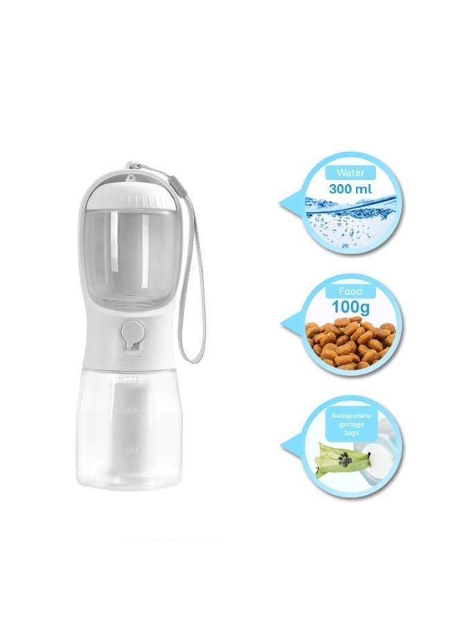 وعاء مياه وطعام وكيس نفايات للحيوانات الأليفة للقطط والكلاب، ملحق سفر محمول، 3 في 1 أبيض 300 مل - Image 2