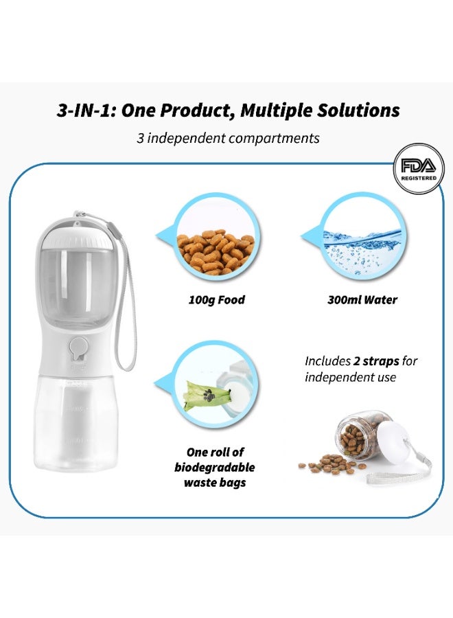 FDA Pet Water Food and Waste Bag Container for Cats and Dogs Portable Travel Accessory with Coconut Shell Filter 3 in 1 White 300ml - Image 2