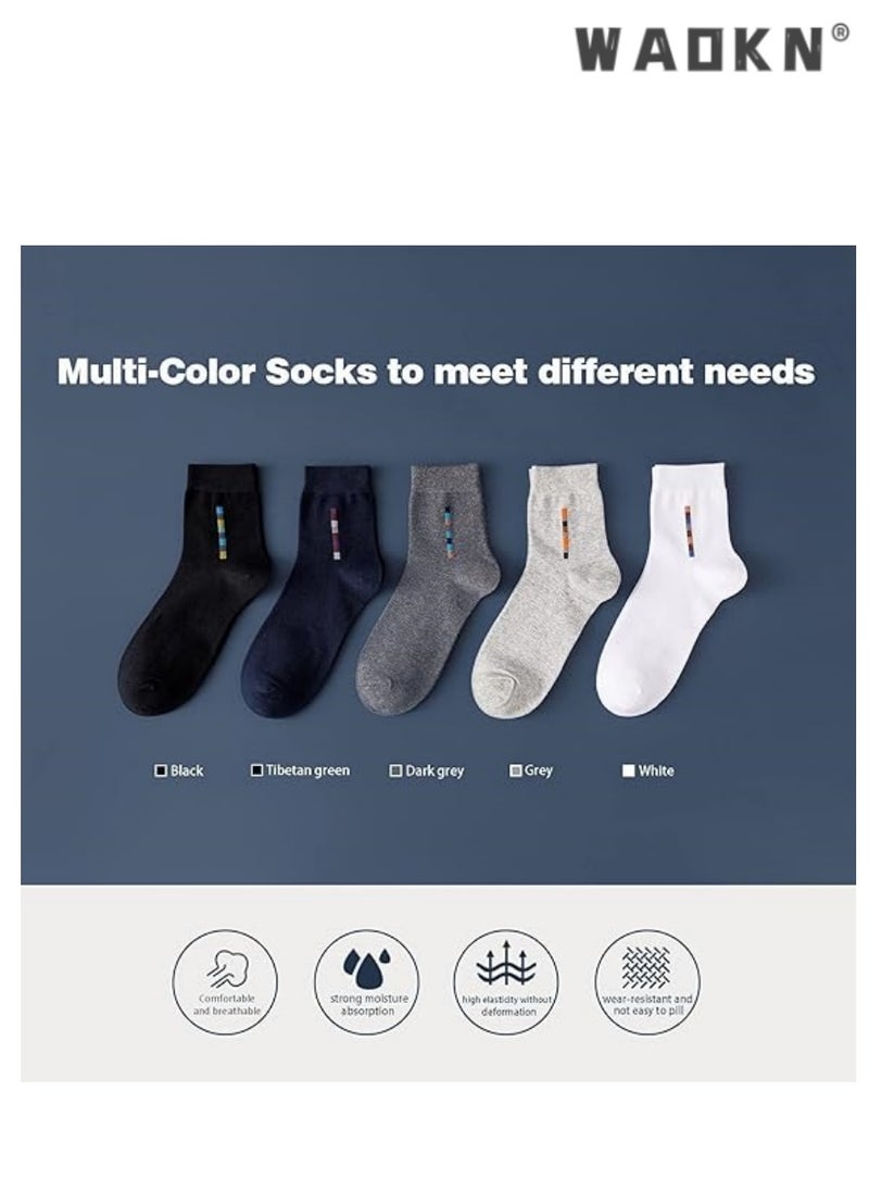 WAOKN 5-Pair 100% Cotton Men's Socks: Mid-Calf, Formal, Moisture-Wicking, Suitable for All Seasons, Striped Pattern in a Variety of Colors for Business Casual Wear  - Image 3