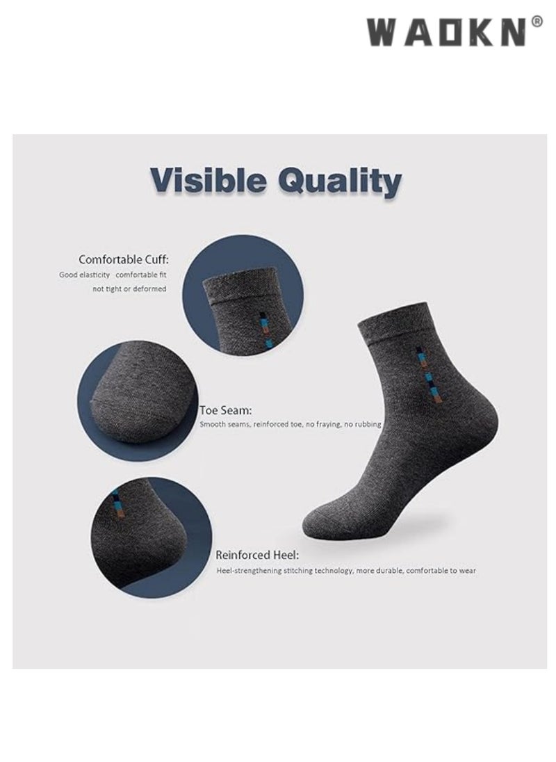 WAOKN 5-Pair 100% Cotton Men's Socks: Mid-Calf, Formal, Moisture-Wicking, Suitable for All Seasons, Striped Pattern in a Variety of Colors for Business Casual Wear  - Image 4