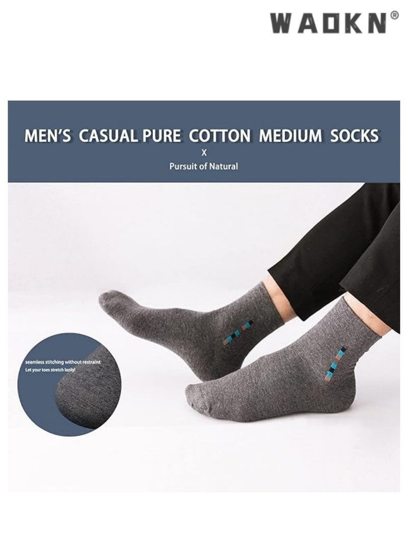 WAOKN 5-Pair 100% Cotton Men's Socks: Mid-Calf, Formal, Moisture-Wicking, Suitable for All Seasons, Striped Pattern in a Variety of Colors for Business Casual Wear  - Image 2