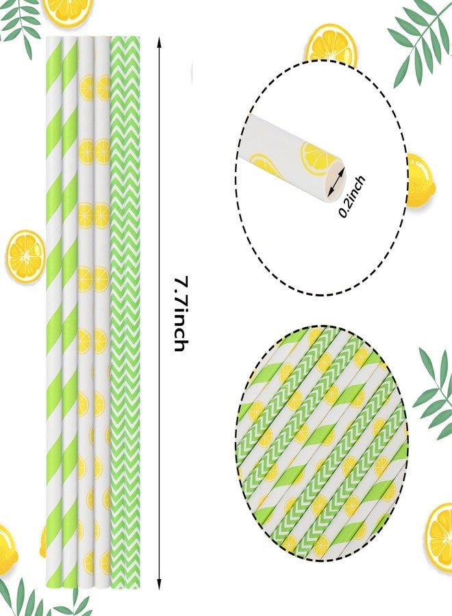 Whaline شعيرات ورقية ليمون 200 قطعة من واهلين صفراء وخضراء قابلة للاستخدام لمرة واحدة بنمط موجي مخطط لشرب المشروبات، مصنوعة بشكل جيد لحفلات استقبال المواليد وزفاف الزينة لربيع وصيف الأحداث والفعاليات. - Image 2