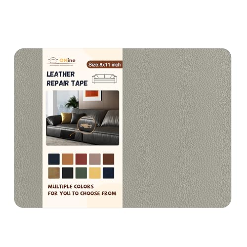 ONine Leather Repair PatchSelfAdhesive Couch PatchMulticolor Available Scratch Leather 8X11 Inch Peel and Stick for Sofas Car Seats Hand Bags Jackets Light Gray